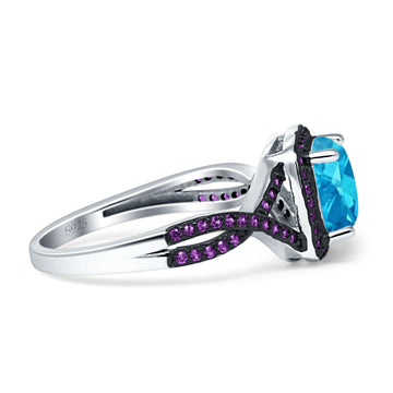 Halo Cushion Infinity Twist Side Stone Amethyst CZ Engagement Ring Simulated Aquamarine 925 Sterling Silver Wholesale